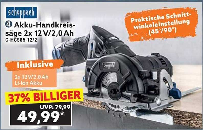 Scheppach Akku-Handkreissäge 2x 12 V/2,0 Ah C-HCS85-12/2