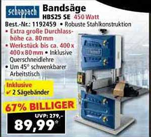 Scheppach Bandsäge HBS25 SE 450 Watt