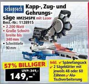 Scheppach Kapp-, Zug- und Gehrungssäge HM254SPX mit Laser