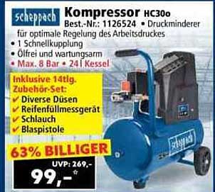 Scheppach Kompressor HC30o - Druckminderer für optimale Regelung des Arbeitsdrucks