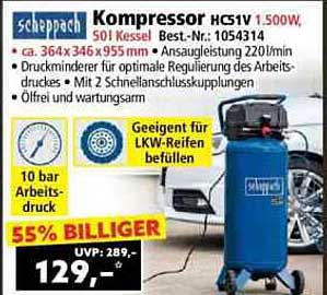 Scheppach Kompressor HC51V 1.500W, 10 bar Arbeitsdruck