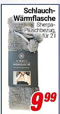 Schlauch-Wärmflasche Sherpa-Plüschbezug, für 2 l