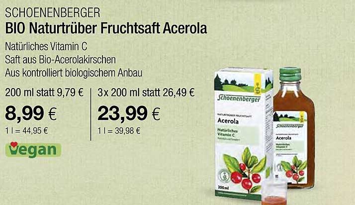 SCHOENENBERGER BIO Naturtrüber Fruchtsaft Acerola