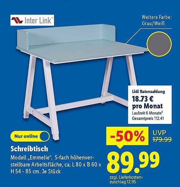 Schreibtisch 'Emmelie' – 50% günstiger im Lidl-Prospekt