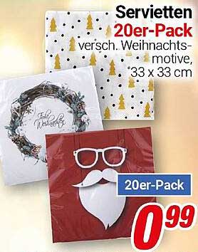 Servietten 20er-Pack mit verschiedenen Weihnachtsmotiven