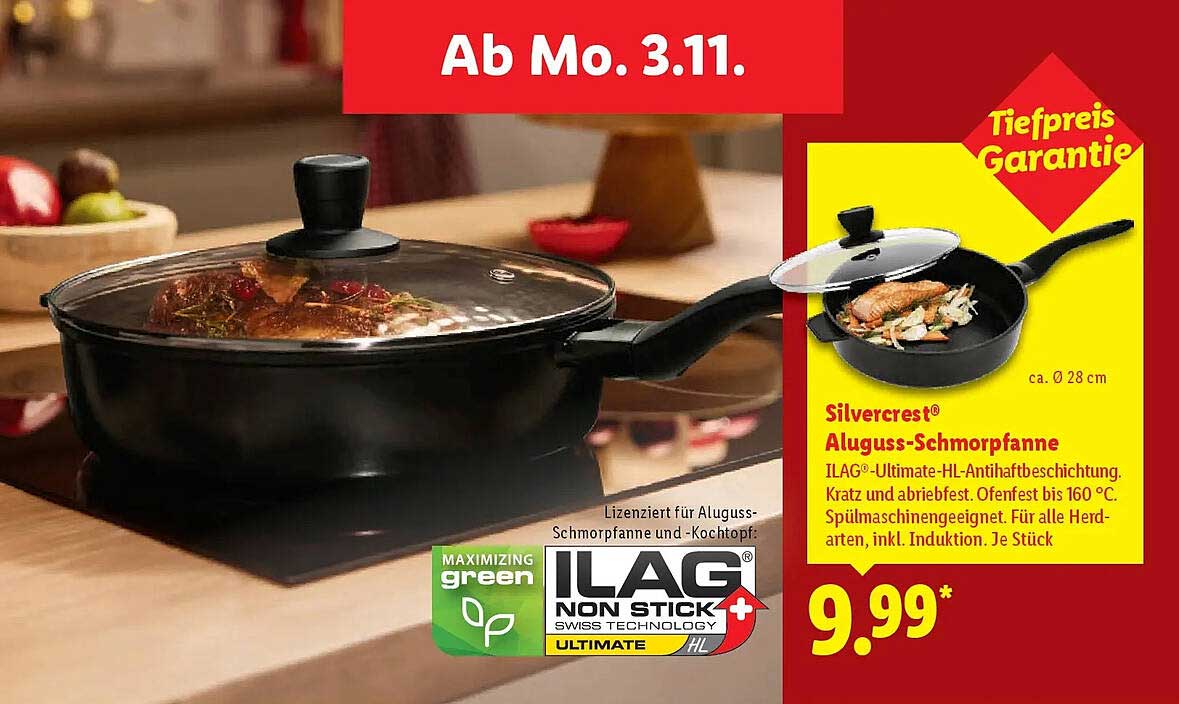 Silvercrest® Aluguss-Schmorpfanne ILAG® Ultimate-HL Antihaftbeschichtung