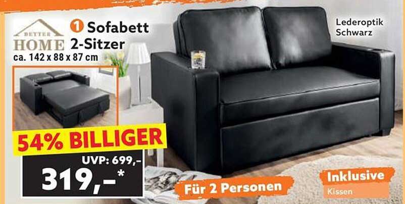 Sofabett 2-Sitzer in Lederoptik schwarz