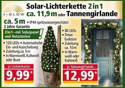 Solar-Lichterkette 2 in 1 ca. 11,9 m oder Tannengirlande