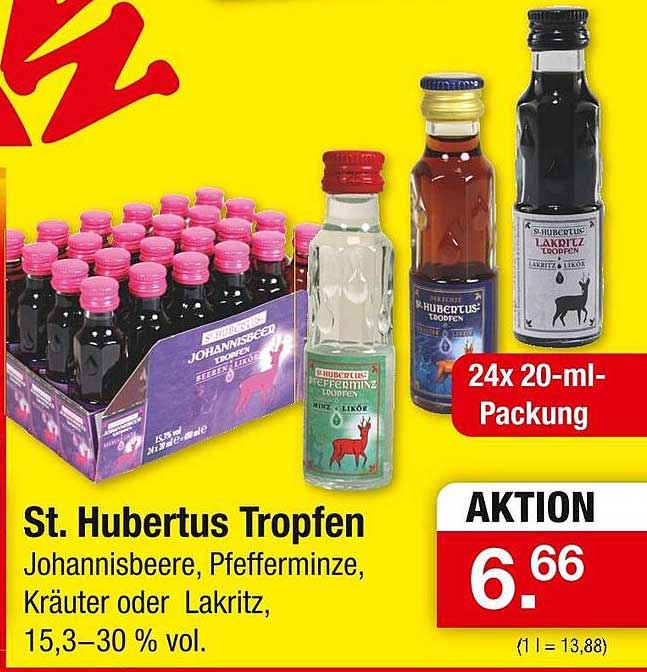 St. Hubertus Tropfen - Johannisbeere, Pfefferminze, Kräuter oder Lakritz, 15,3–30 % vol