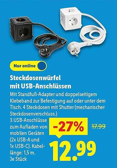 Steckdosenwürfel mit USB-Anschlüssen