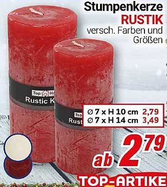 Stumpenkerze RUSTIK - verschiedene Farben und Größen