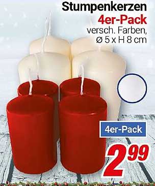 Stumpenkerzen 4er-Pack - verschiedene Farben