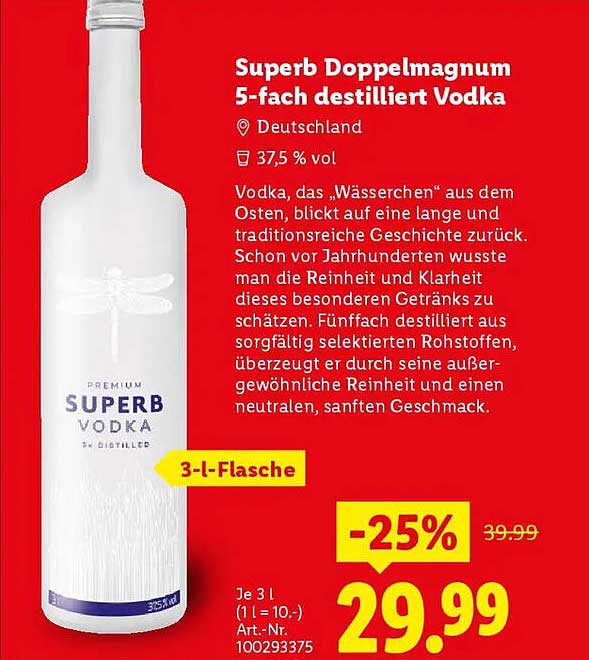 Superb Doppelmagnum 5-fach destilliert Vodka