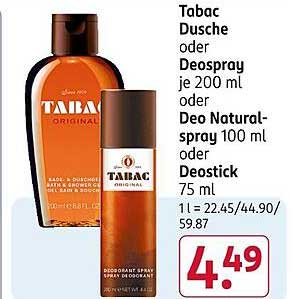 Tabac Dusche oder Deospray je 200 ml oder Deo-Naturspray 100 ml oder Deostick 75 ml