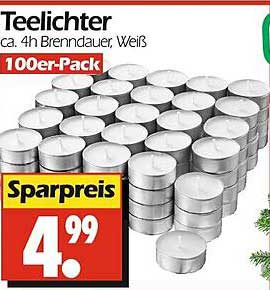 Teelichter ca. 4h Brenndauer, Weiß, 100er-Pack