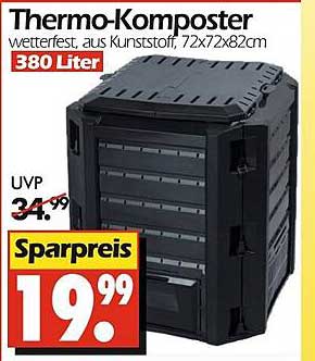 Thermo-Komposter wetterfest, aus Kunststoff, 72x72x82cm, 380 Liter
