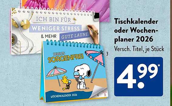 Tischkalender oder Wochenplaner 2026 – Verschiedene Titel, je Stück