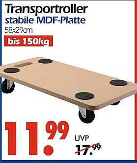 Transportroller stabile MDF-Platte 58x29cm bis 150kg