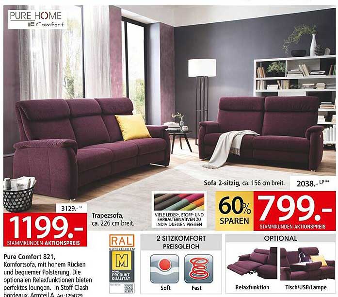 Trapezsofa Pure Comfort 821 – 2-sitzig, ca. 156 cm breit