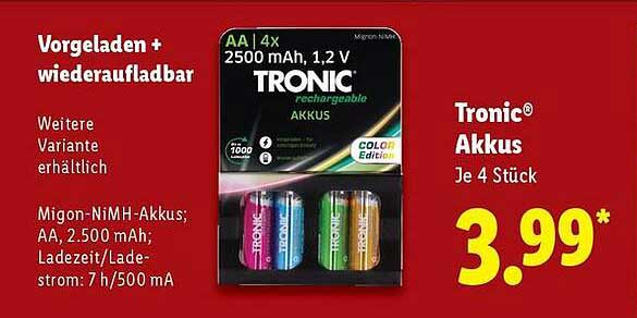 Tronic® Akkus – Je 4 Stück für nur 3,99 €
