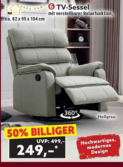 TV-Sessel mit verstellbarer Relaxfunktion, 360° drehbar - Hellgrau