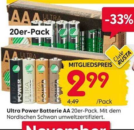 Ultra Power Batterie AA 20er-Pack - Mit dem Nordischen Schwan umweltzertifiziert