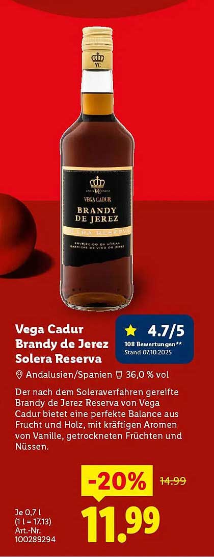 Vega Cadur Brandy de Jerez Solera Reserva