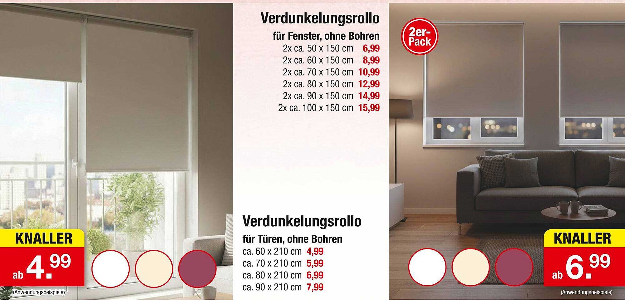 Verdunkelungsrollo für Fenster, ohne Bohrung, 2er-Pack.