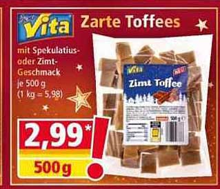 Vita Zarte Toffees mit Spekulatius- oder Zimt-Geschmack 500 g