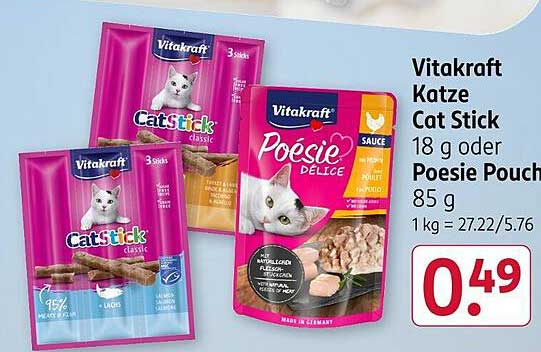 Vitakraft Katze Cat Stick 18 g oder Poesie Pouch 85 g