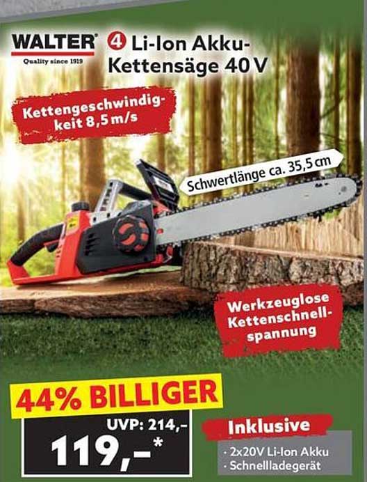WALTER 4 Li-Ion Akku-Kettensäge 40 V