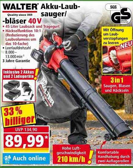 WALTER Akku-Laubsauger/-bläser 40V