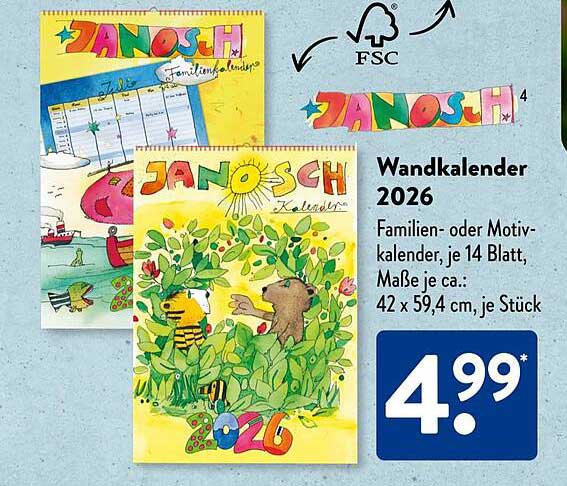 Wandkalender 2026 von Janosch
