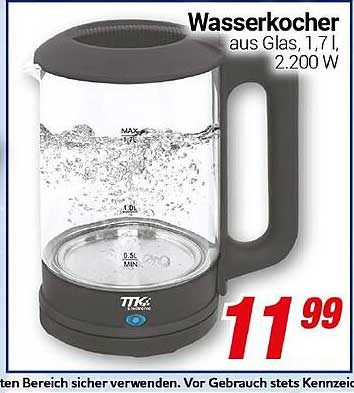Wasserkocher aus Glas, 1,7 l, 2.200 W