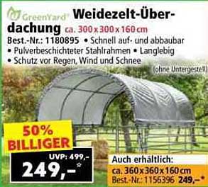 Weidezeltdachüberdachung 300 x 300 x 160 cm