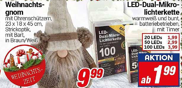 Weihnachtsgnom mit Ohrenschützern, 23 x 18 x 45 cm, Strickoptik, mit Bart, in Braun/Weiß