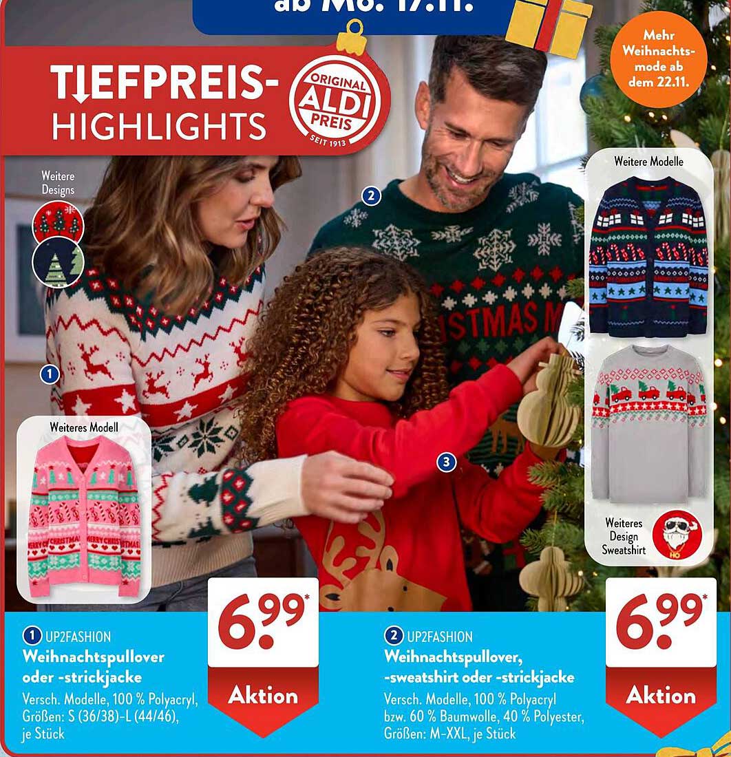 Weihnachtspullover oder -strickjacke in verschiedenen Designs