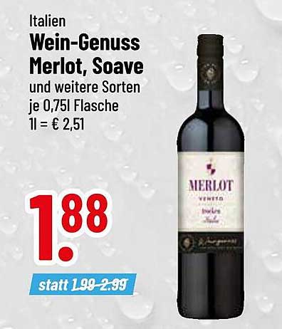 Wein-Genuss Merlot, Soave und weitere Sorten je 0,75 l Flasche