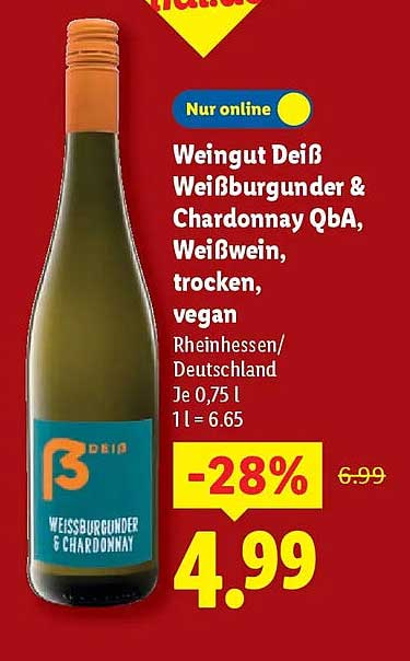 Weingut Deiß Weißburgunder & Chardonnay QbA, Weißwein, trocken, vegan