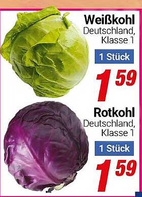 Weißkohl und Rotkohl, Klasse 1 - 1 Stück zum Preis von 1,59€