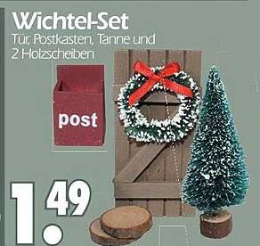 Wichtel-Set: Tür, Postkasten, Tanne und 2 Holzscheiben