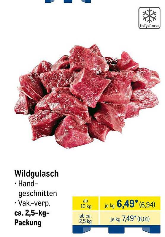 Wildgulasch - Handgeschnitten, Vakuumverpackt, ca. 2,5 kg-Packung