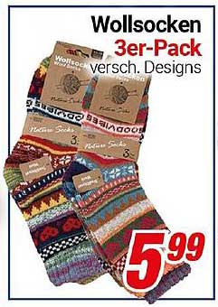 Wollsocken 3er-Pack - verschiedene Designs