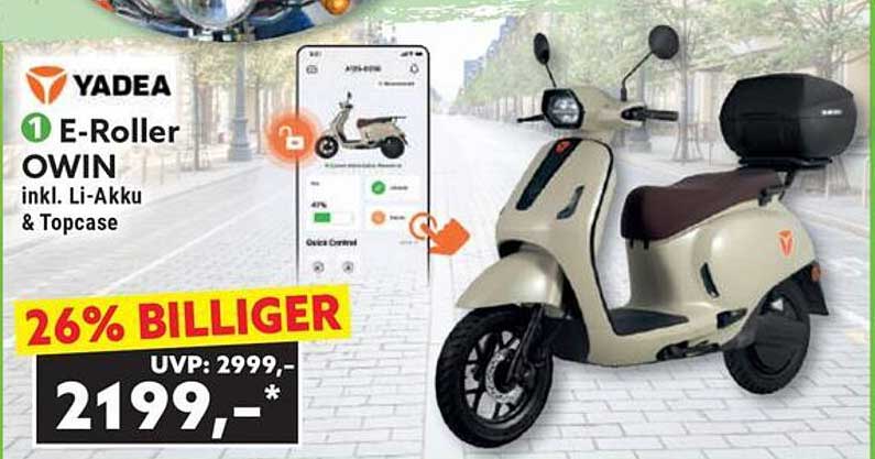 Yadea E-Roller OWIN inkl. Li-Akku & Topcase