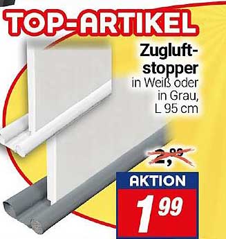 Zugluftstopper in Weiß oder Grau, L 95 cm