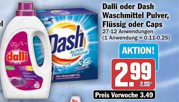 Dalli oder Dash Waschmittel Pulver, Flüssig oder Caps