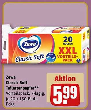 Zewa Classic Soft Toilettenpapier - Vorteilspack (3-lagig, 20 x 150-Blatt-Pack)