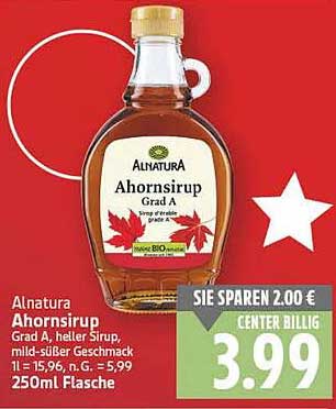 Alnatura Ahornsirup Grad A, Heller Sirup, Mild-Süßer Geschmack 250Ml ...