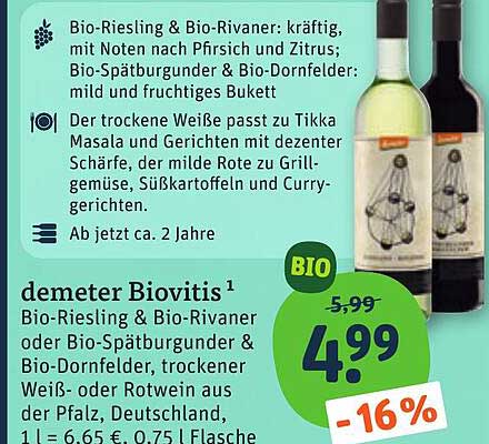 demeter Biovitis 1 Bio-Riesling & Bio-Rivaner oder Bio-Spätburgunder & Bio-Dornfelder, trockener Weiß- oder Rotwein aus der Pfalz, Deutschland