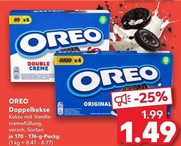 OREO Doppelkeese Kekse mit Vanillecremefüllung, versch. Sorten je 170 - 176-g-Pack.